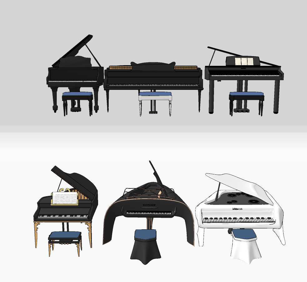 现代钢琴乐器su草图模型下载