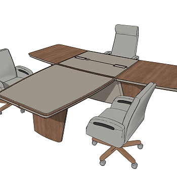 现代办公桌办公椅su草图模型下载