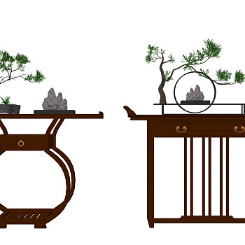 中式古典实木，端景台su草图模型下载