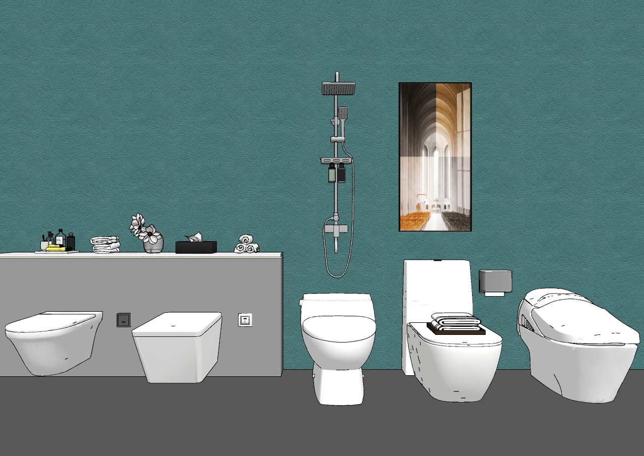 现代马桶，卫浴，用品su草图模型下载