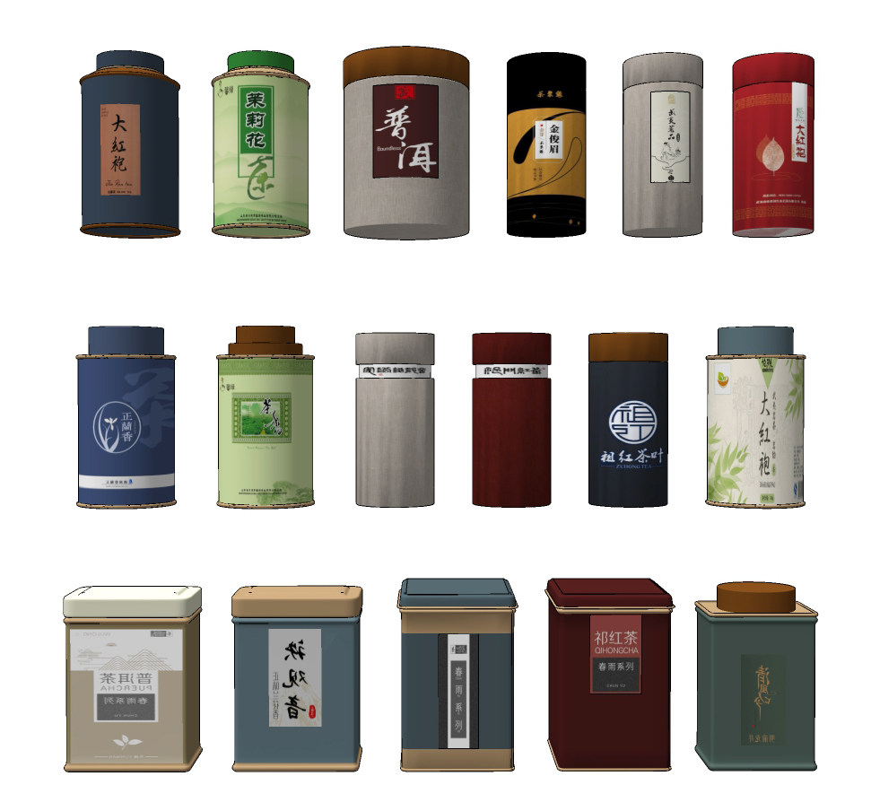 现代红茶绿茶茶叶，茶叶罐su草图模型下载