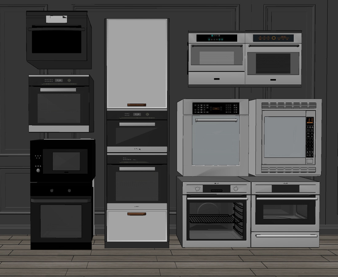 现代烤箱微波炉消毒柜，厨房用品su草图模型下载