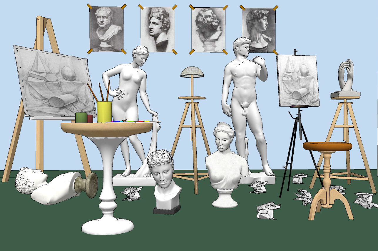 欧式石膏雕塑人物雕像，画板su草图模型下载