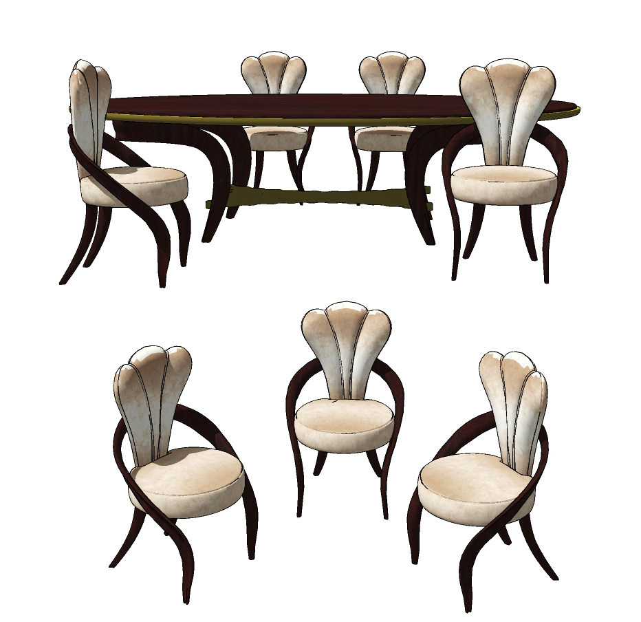 新古典欧式实木餐桌椅su草图模型下载
