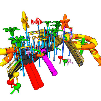 现代儿童滑梯游乐设备器材su草图模型下载