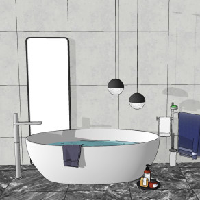 现代简易外漏浴缸,洗浴用品su草图模型下载