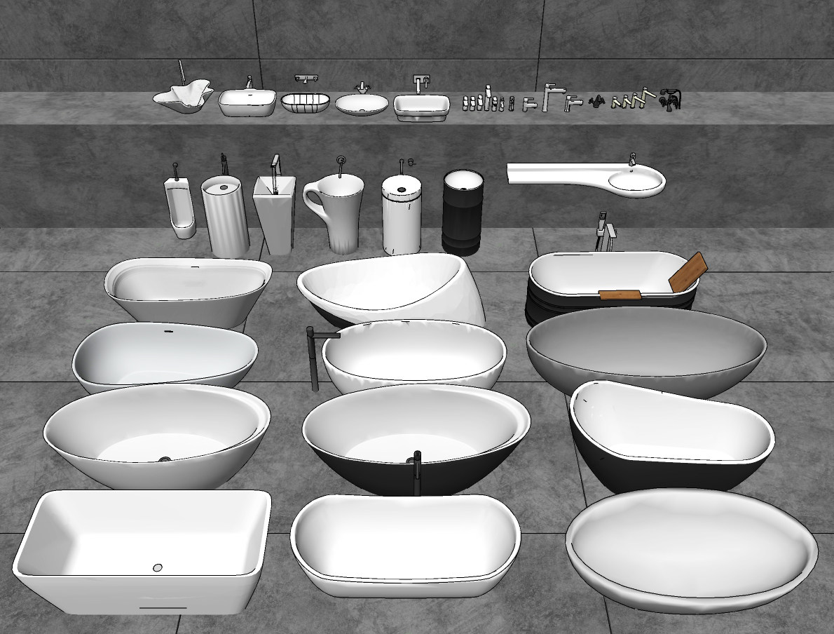 现代卫生间洗手盆组合su草图模型下载