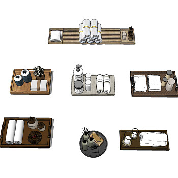 现代卫生间托盘饰品组合su草图模型下载