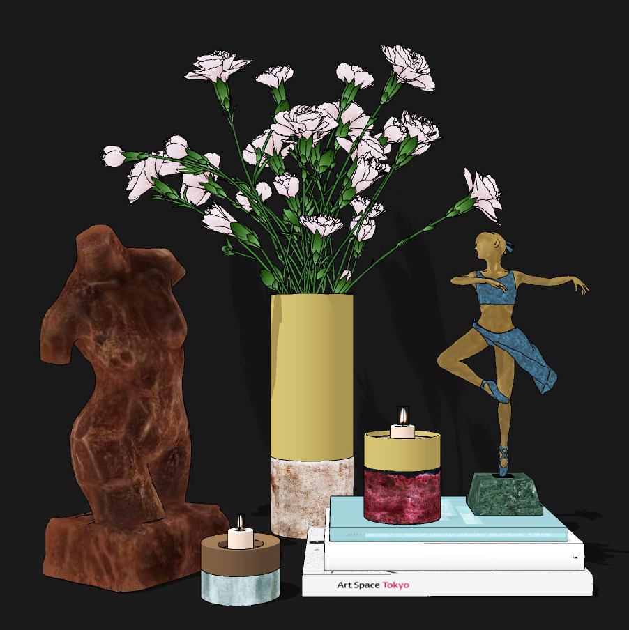 现代花瓶，雕塑，饰品摆件su草图模型下载