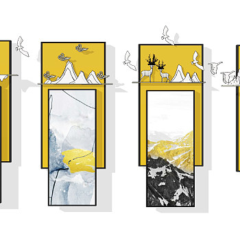 新中式山峦墙饰，挂件su草图模型下载