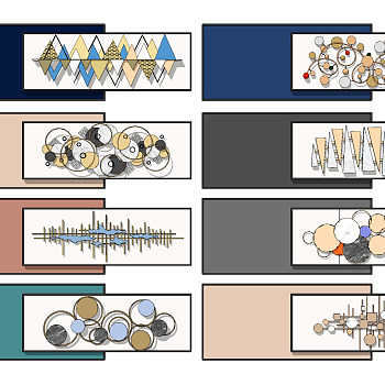 现代彩色金属立体墙饰，挂件su草图模型下载