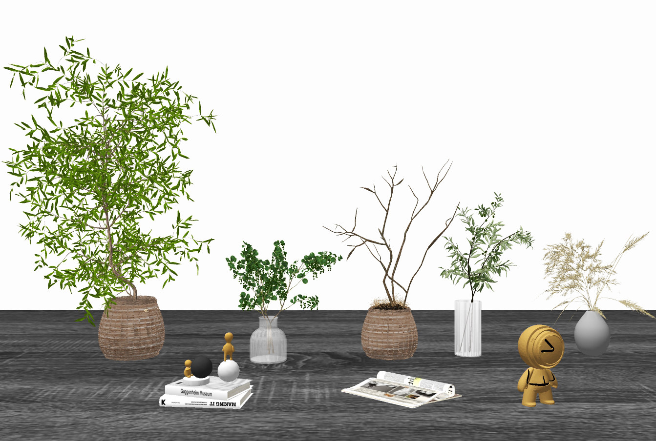 现代绿植，枯枝花瓶装饰品摆件su草图模型下载