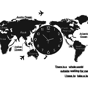 现代简约世界地图挂钟su草图模型下载