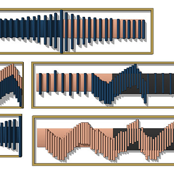 现代立体管柱挂件，墙饰su草图模型下载
