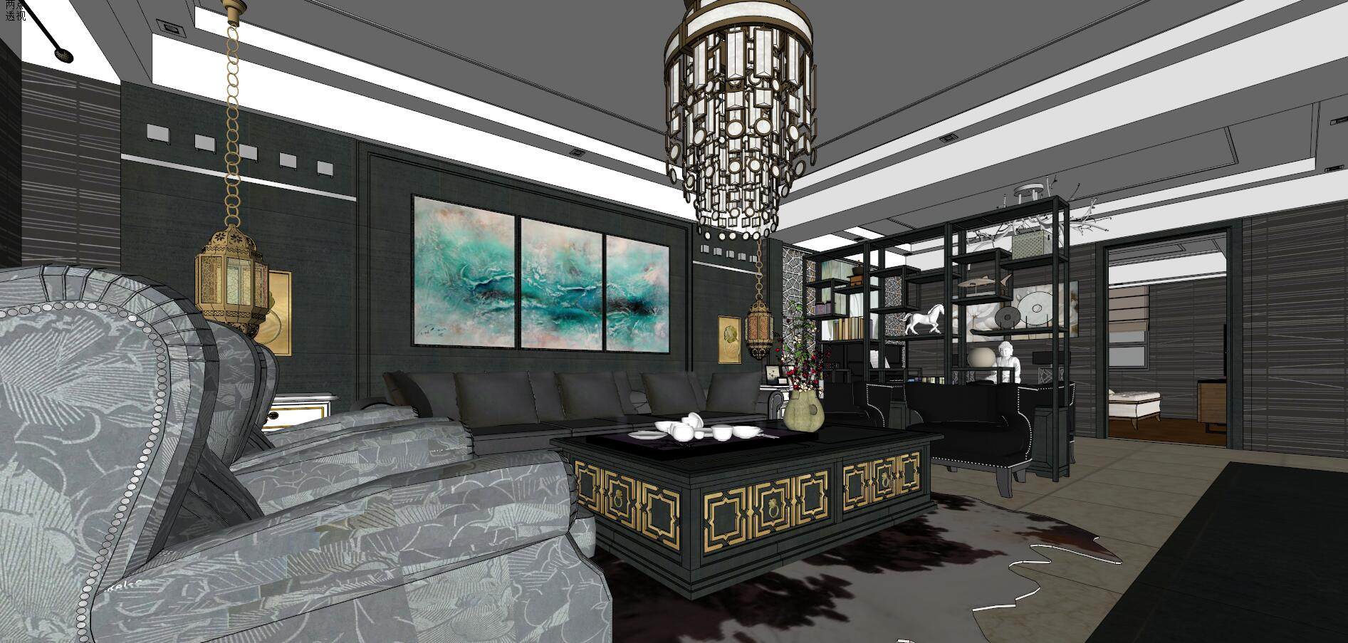 新中式住宅室内设计客厅