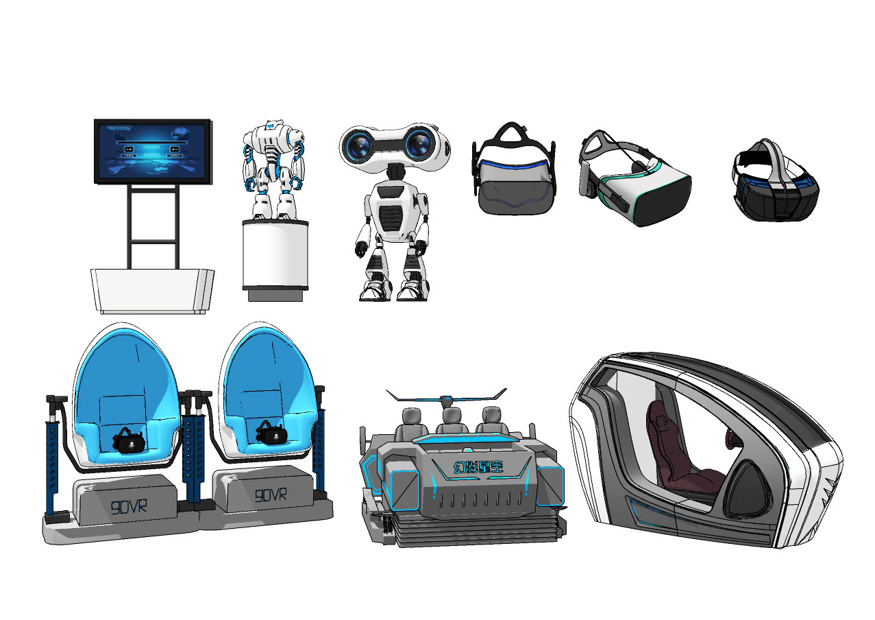 现代vr座椅vr眼镜机器人太空舱，电竞城电子游乐设备器材su草图模型下载
