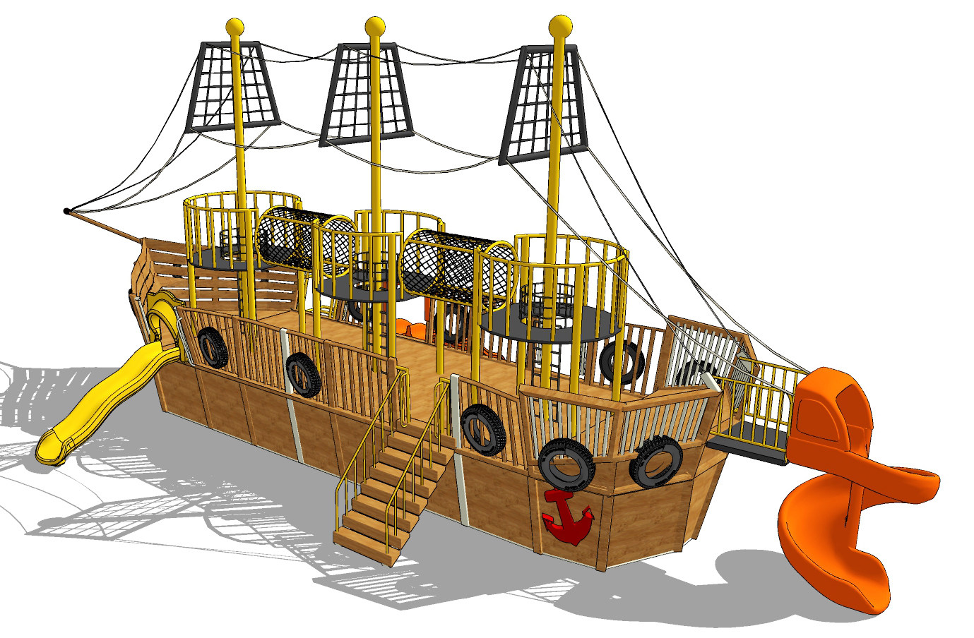 现代海盗船滑梯，娱乐设备设施器材su草图模型下载