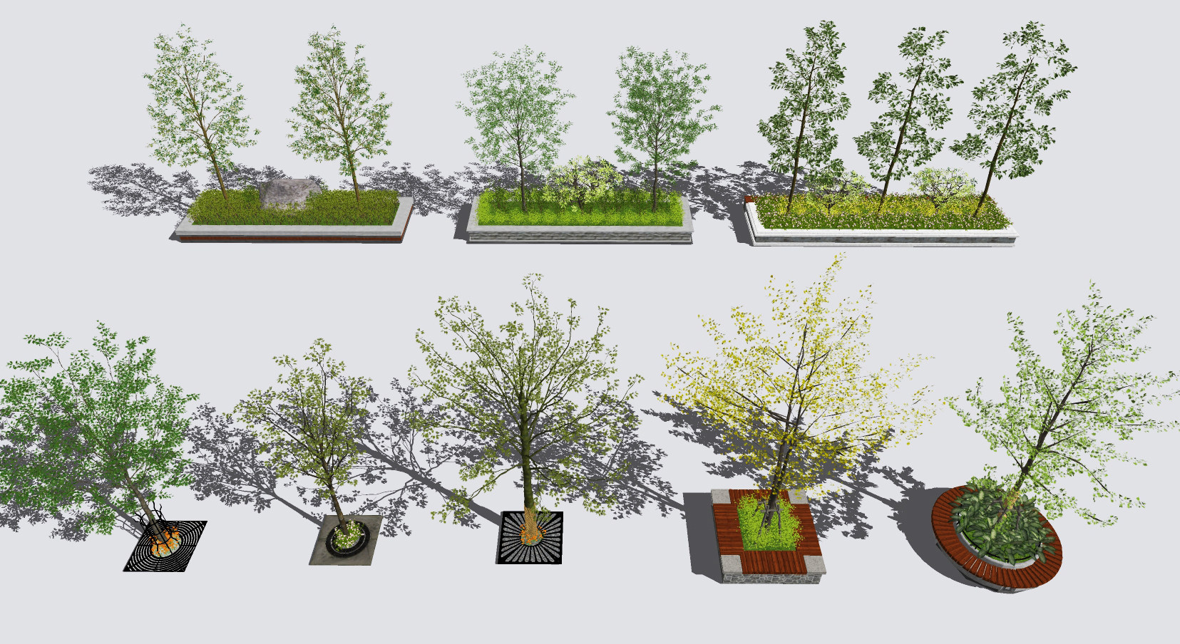 现代绿化池景观树su草图模型下载