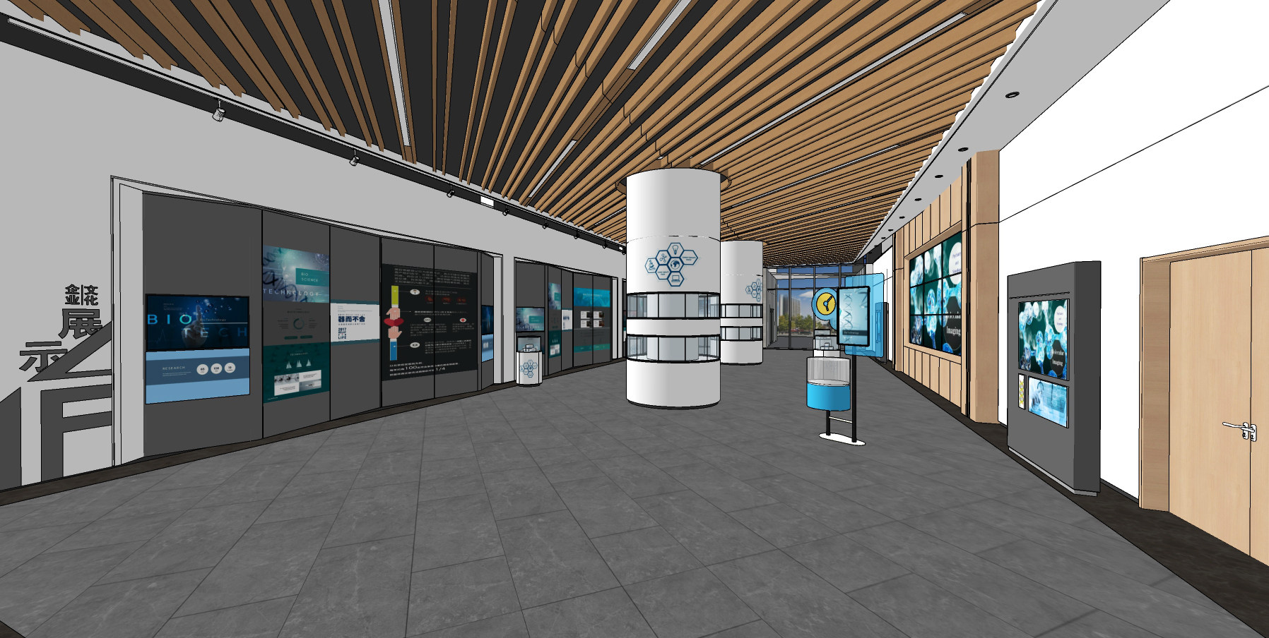 现代企业科技展厅，展板su草图模型下载