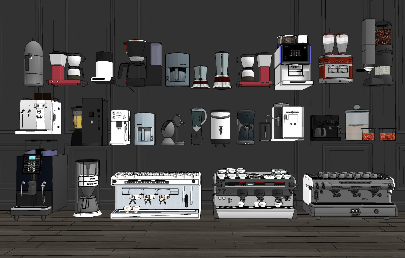 现代咖啡机，饮料机榨汁机su草图模型下载