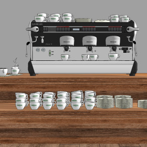 现代咖啡机，咖啡杯，餐盘su草图模型下载