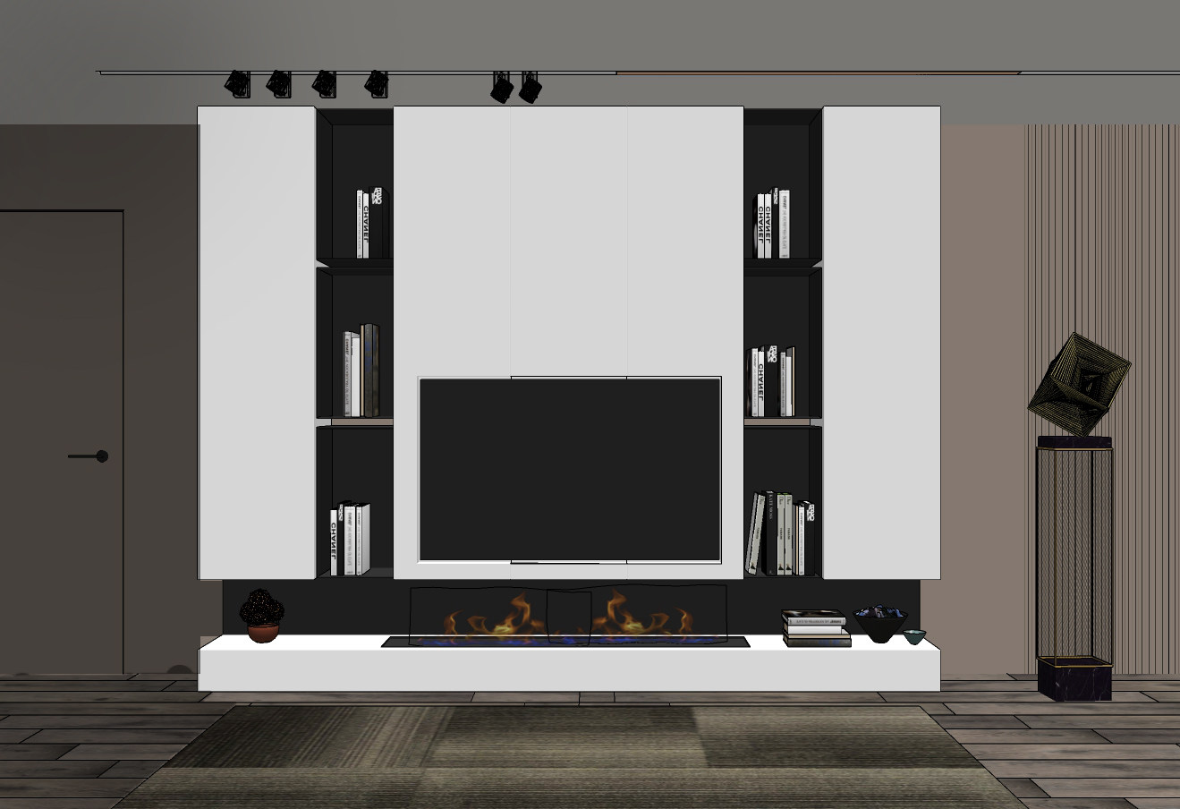 现代装饰柜电视背景墙,su草图模型下载