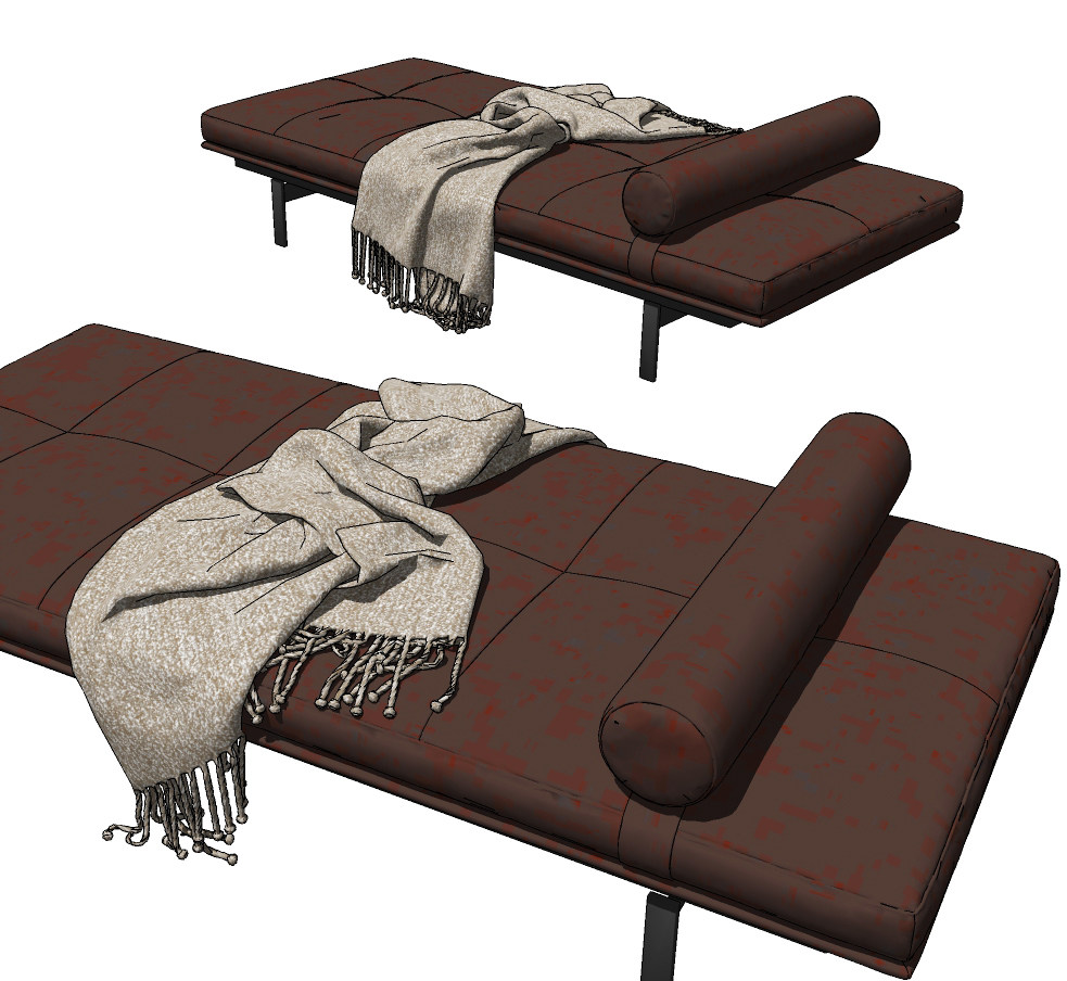 现代皮革床尾凳沙发凳su草图模型下载