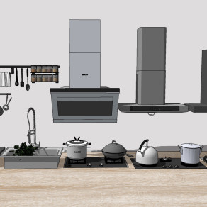 现代油烟机，燃气灶，厨房用品su草图模型下载