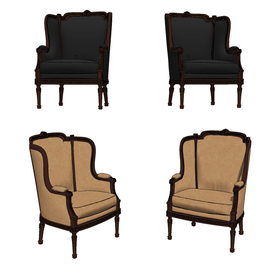 美式布艺皮革单人椅子su草图模型下载