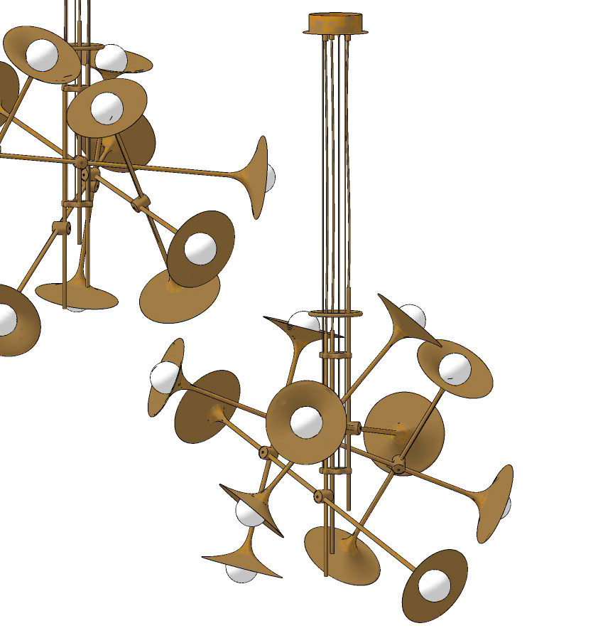 现代铁艺喇叭造型吊灯su草图模型下载