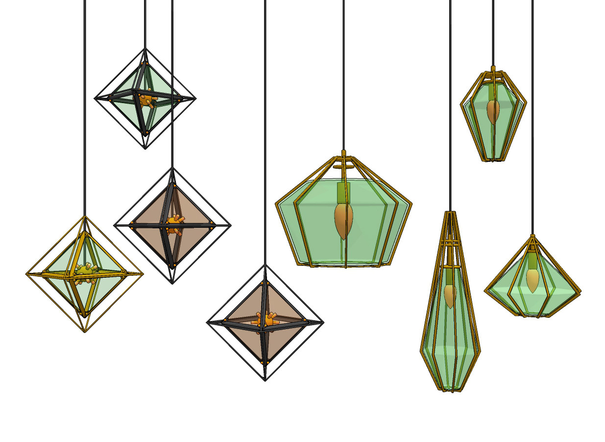 现代几何玻璃小吊灯组合su草图模型下载