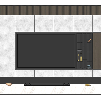 现代简约电视背景墙su草图模型下载