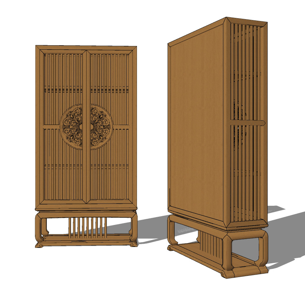 新中式古典实木储物柜su草图模型下载