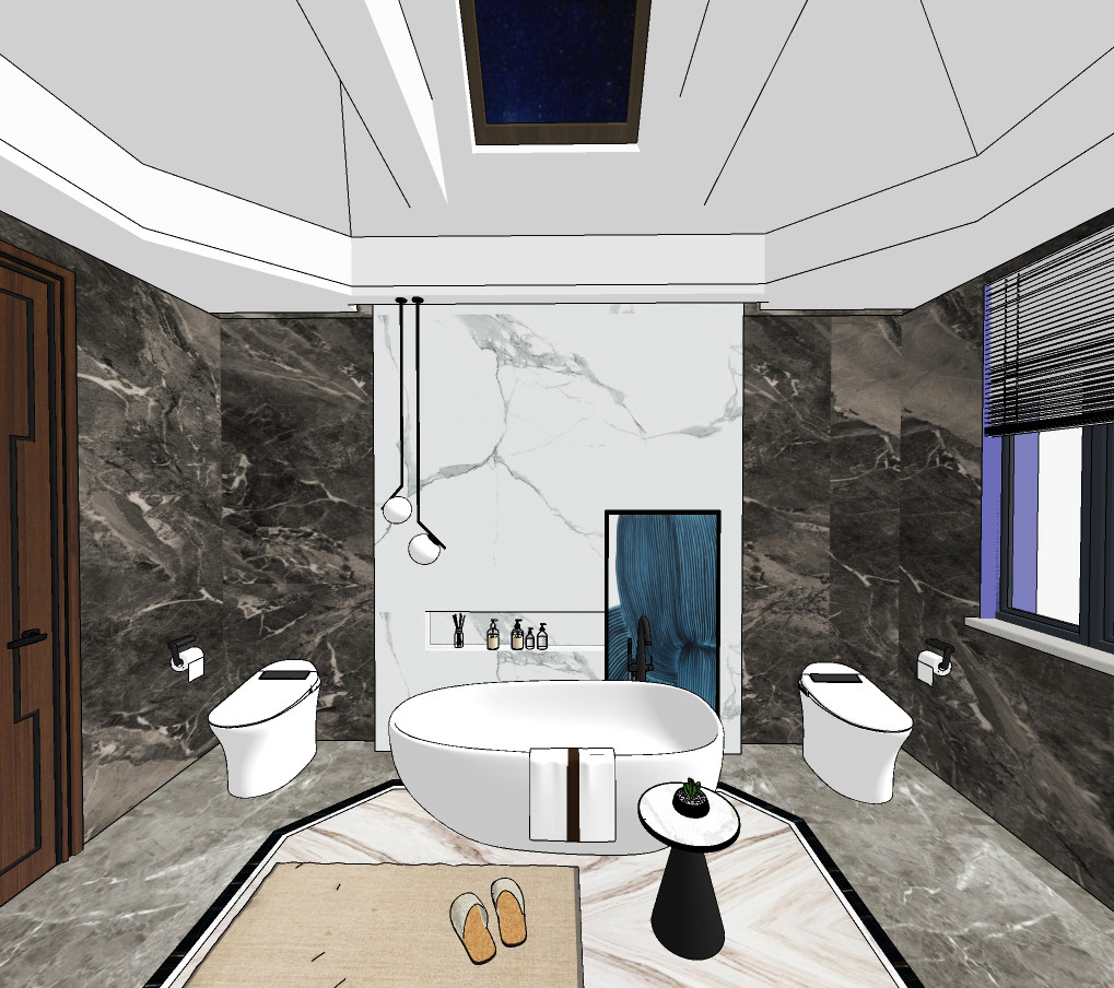 现代酒店卫生间浴室su草图模型下载