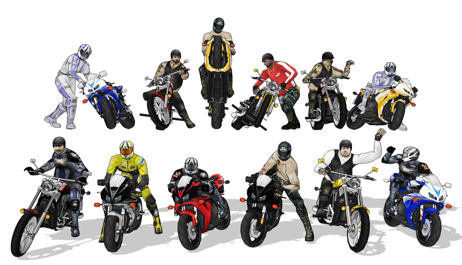 现代摩托车骑手，人物su草图模型下载