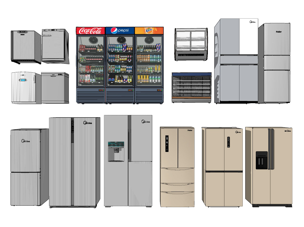 现代冰箱，冰柜，冷藏柜su草图模型下载