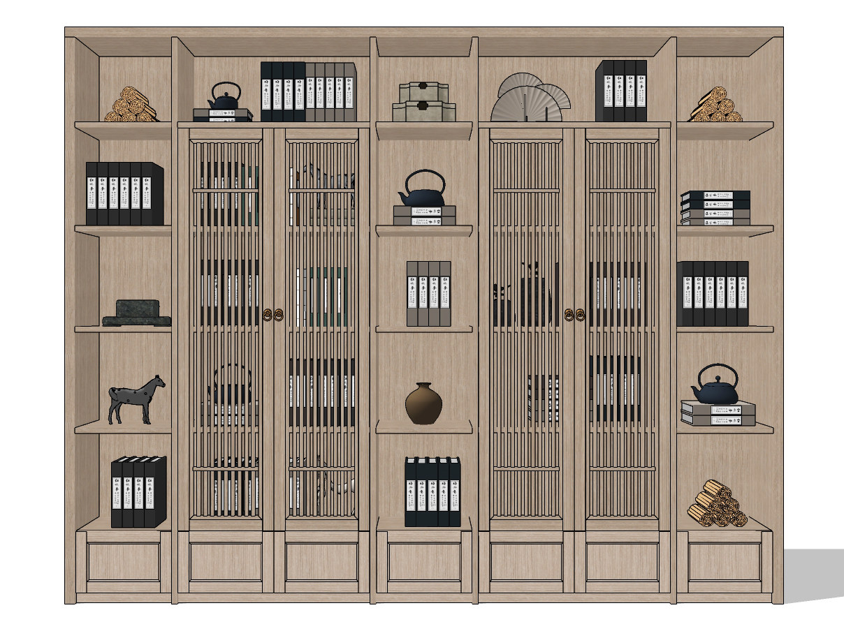 新中式装饰柜，书柜，su草图模型下载