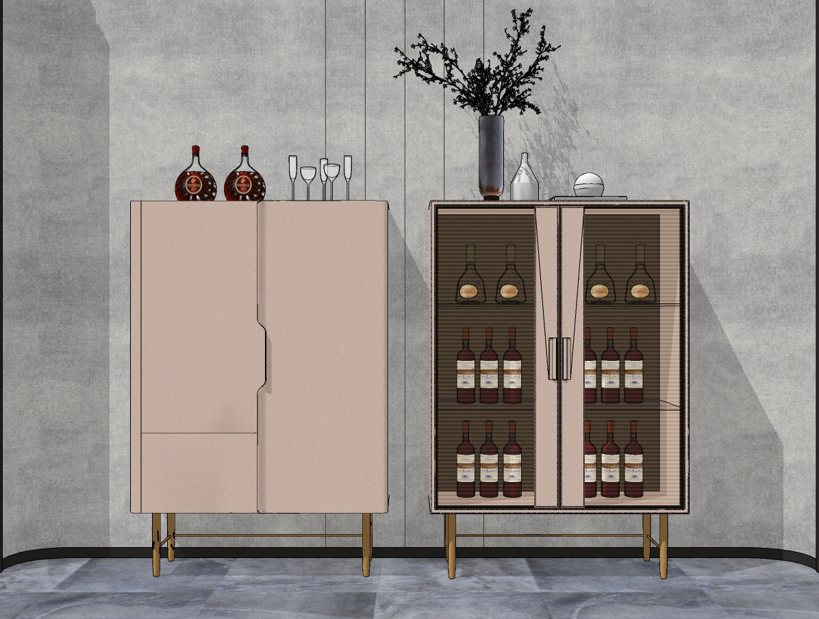 现代小型酒柜，玻璃酒柜su草图模型下载