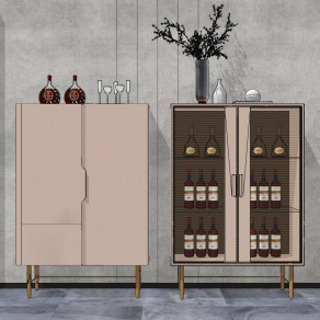 现代小型酒柜，玻璃酒柜su草图模型下载