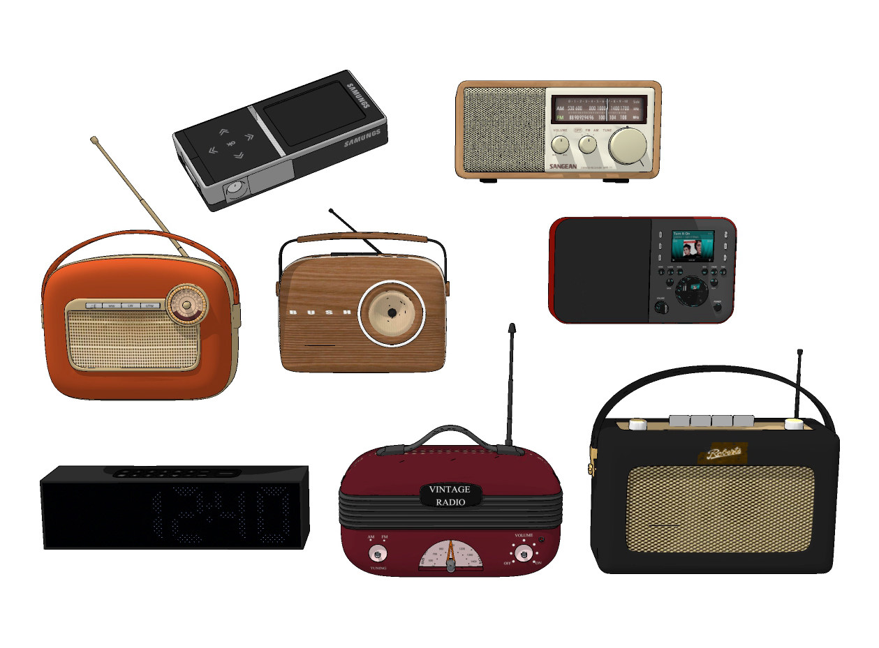 现代复古收音机,蓝牙音箱su草图模型下载