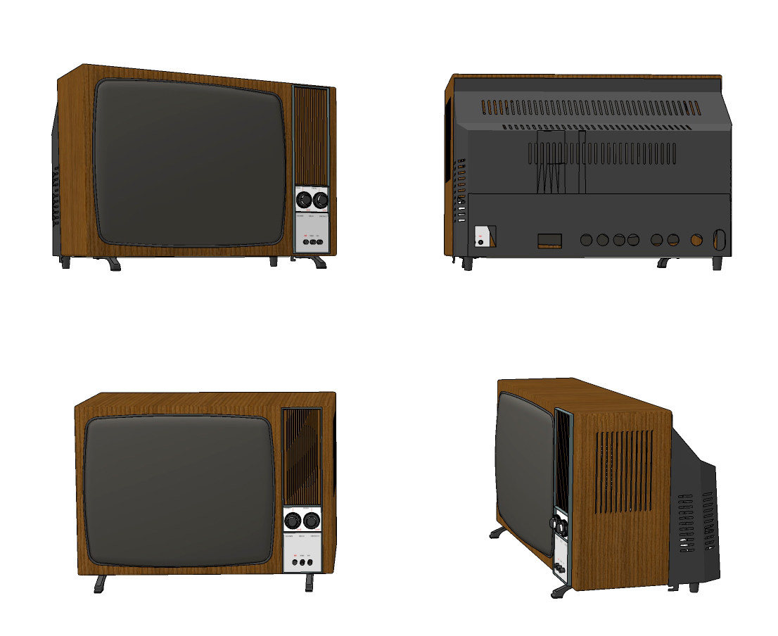 美式乡村复古电视,老式电视机su草图模型下载