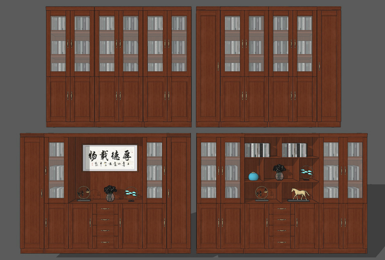 新中式实木文件柜,su草图模型下载