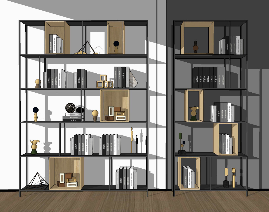 现代金属装饰架书柜,书架，饰品摆件su草图模型下载