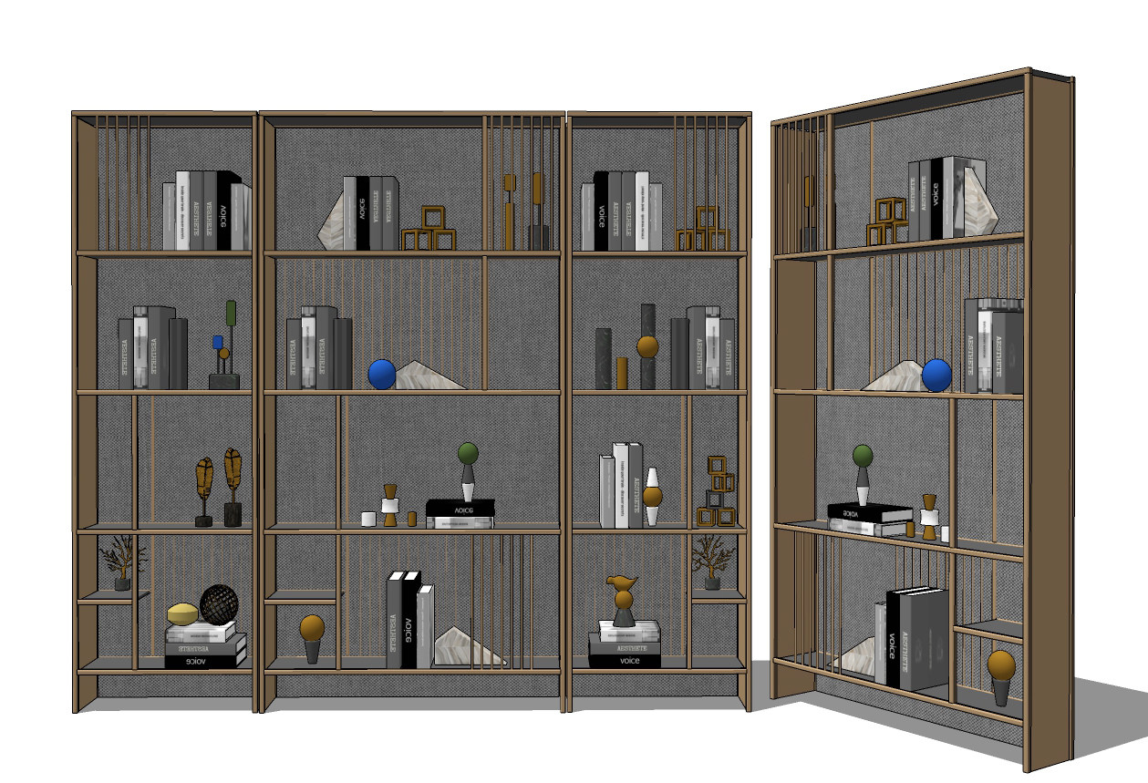 新中式书柜，装饰柜su草图模型下载