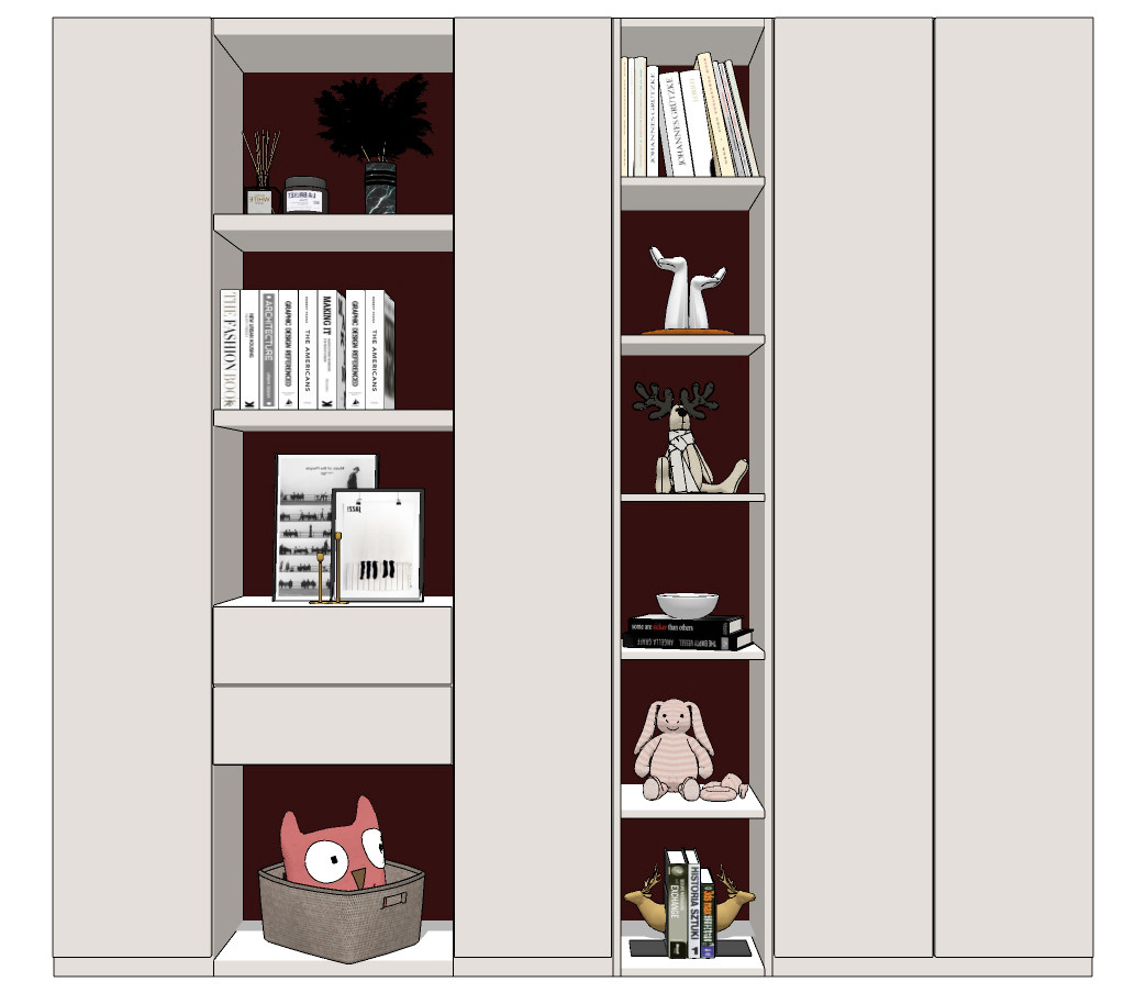现代书柜，su草图模型下载
