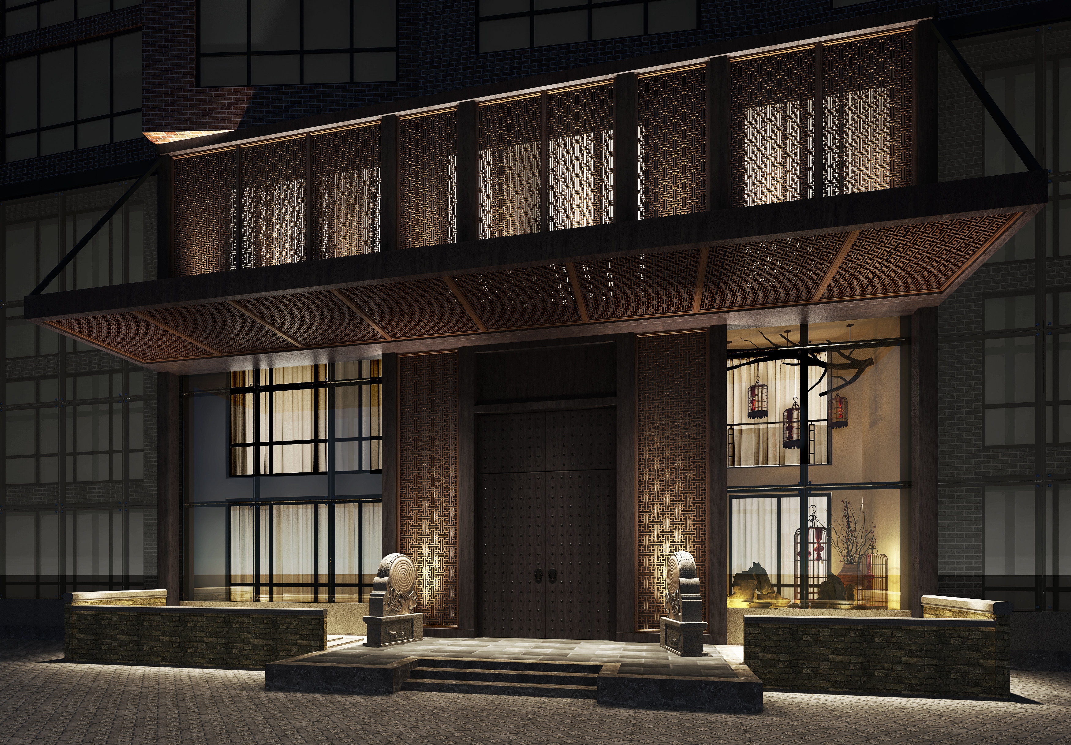 新中式酒店门面3D模型下载