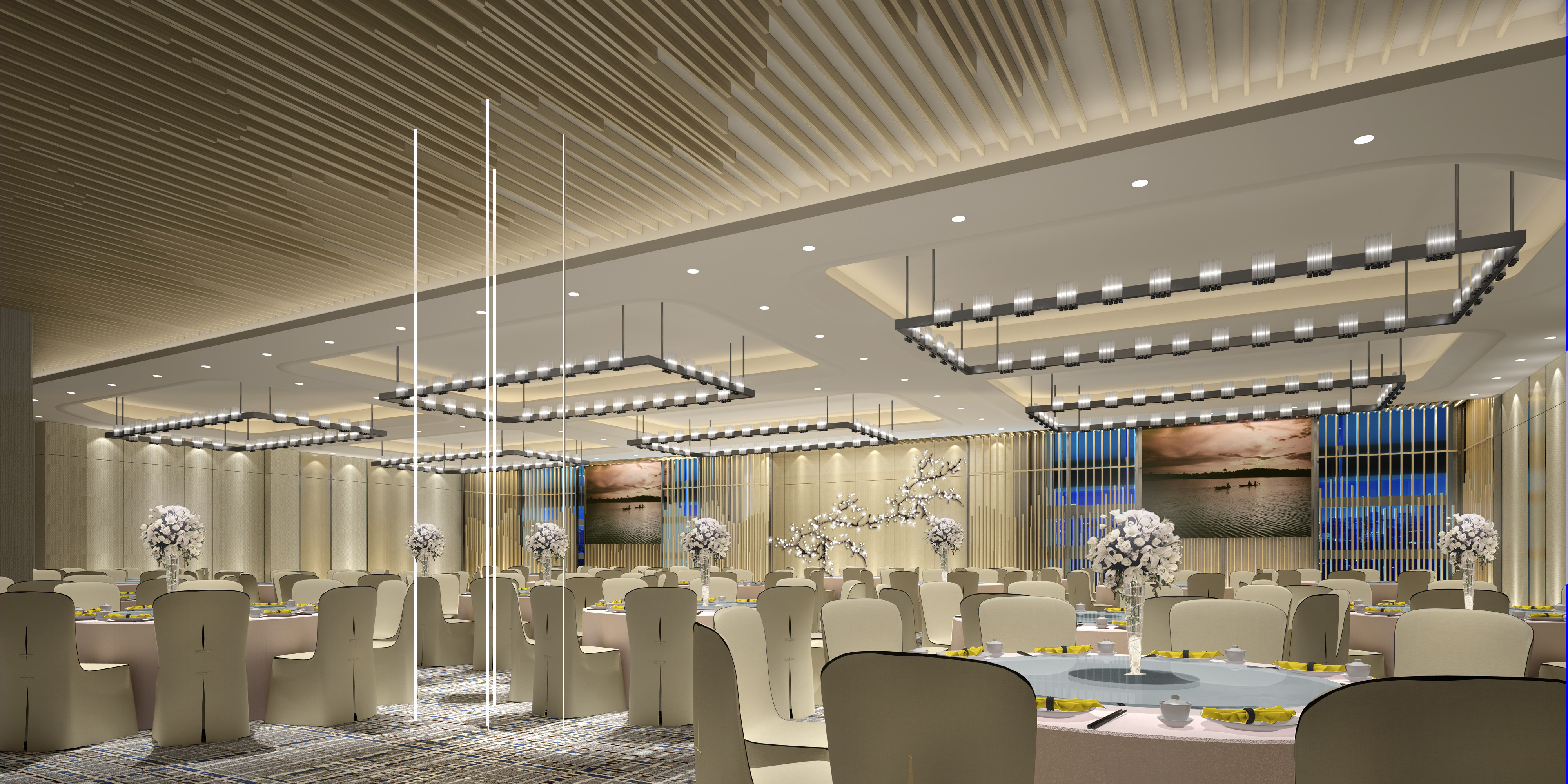 现代新中式轻奢宴会厅3D模型下载