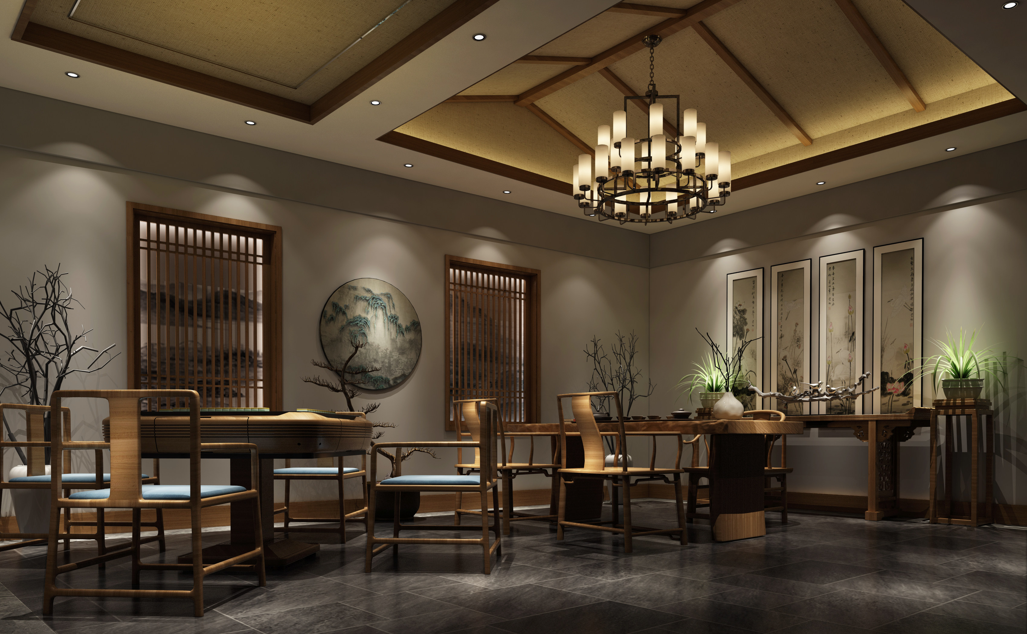 现代新中式风格茶室3D模型下载
