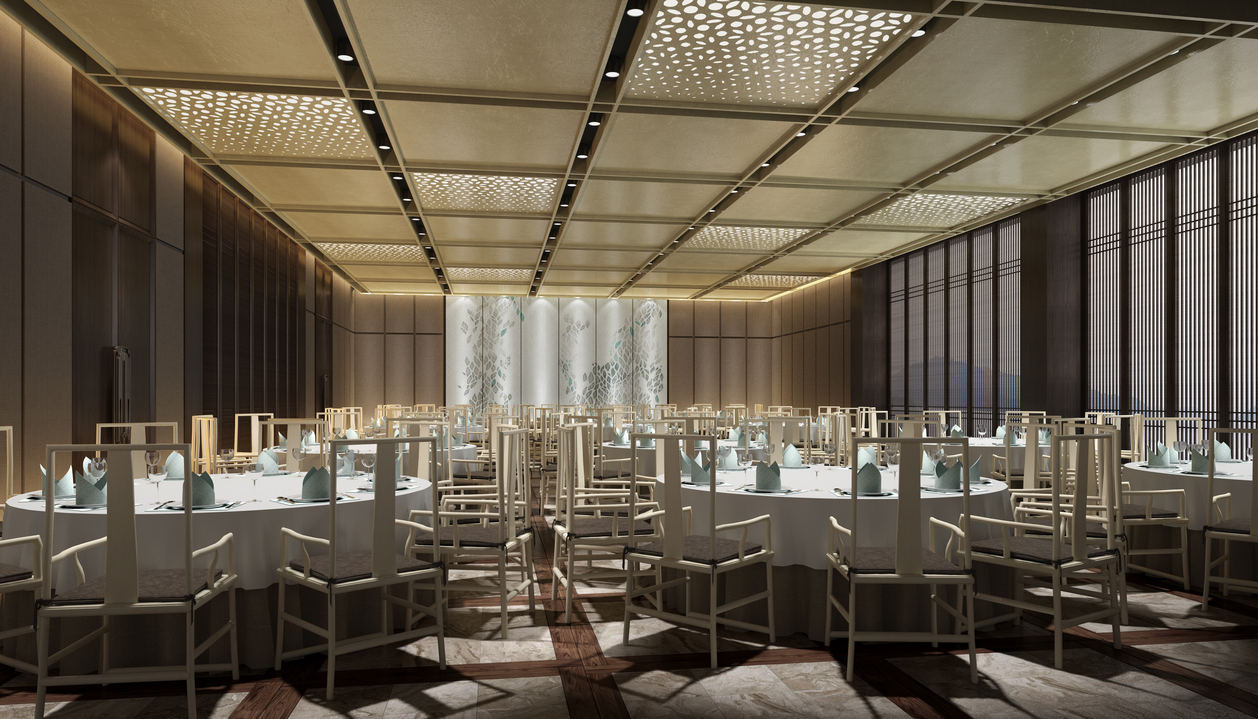 现代新中式轻奢宴会厅3D模型下载