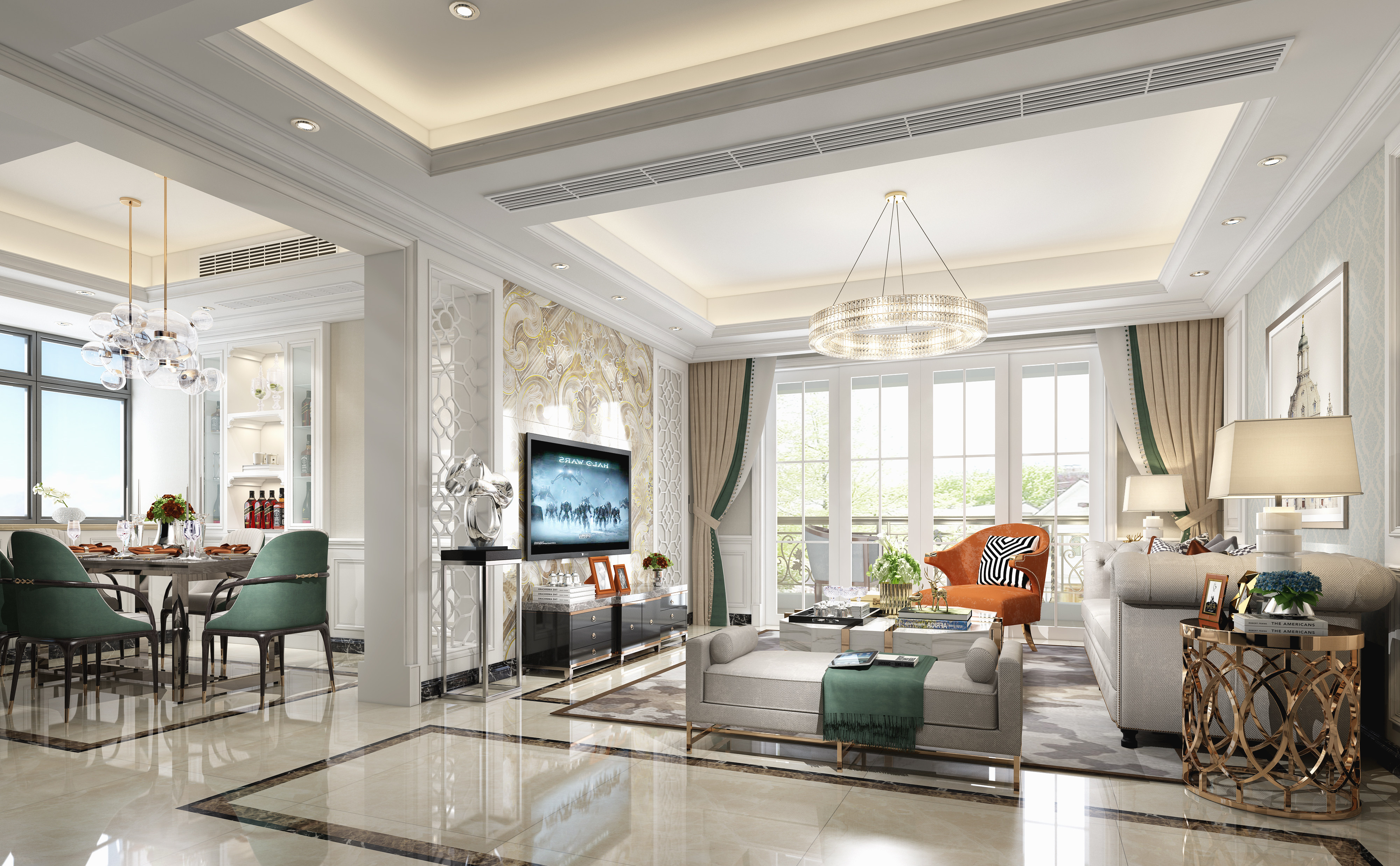 现代轻奢简欧式客厅沙发茶几电视柜边几沙发榻3DMAX模型下载